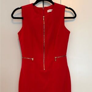 Elegant Red Calvin Klein Sleeveless Dress